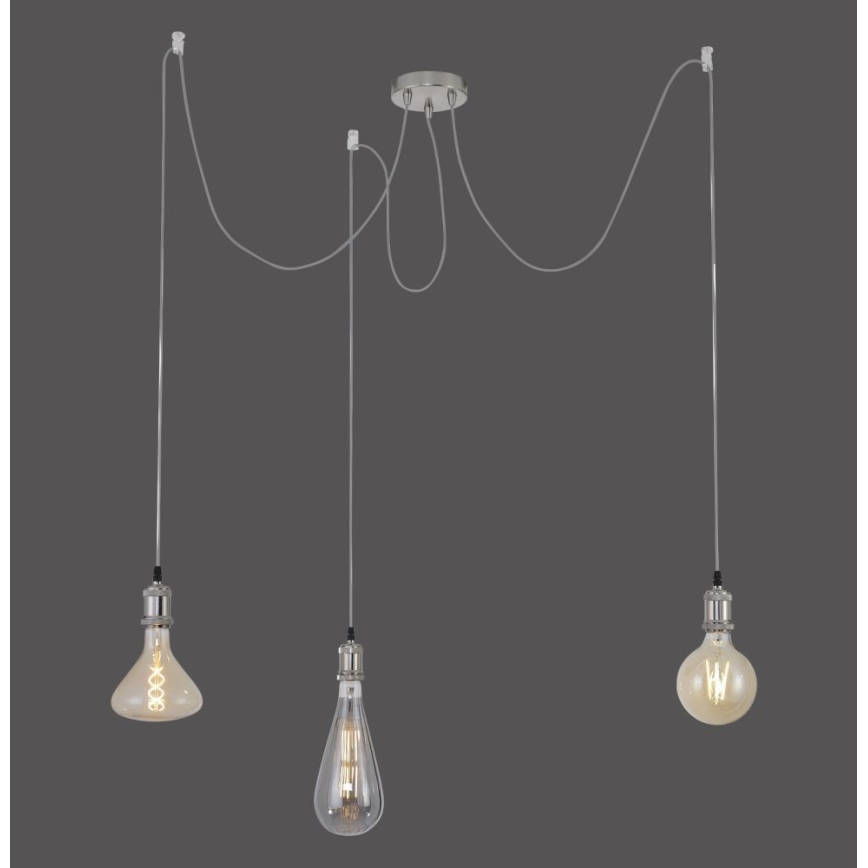 Leuchten Direkt 13571-55 - Luster na sajli DIY 3xE27/60W/230V pauk mat krom