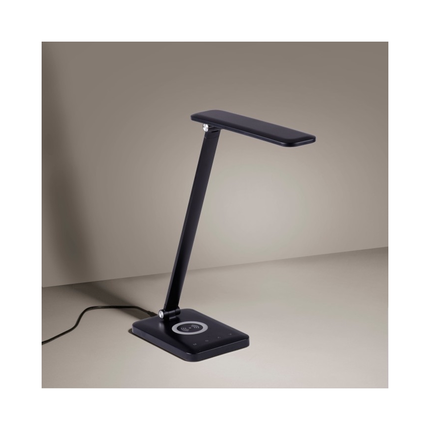 Leuchten Direkt 14415-16 - LED Prigušiva stolna lampa s upravljanjem na dodir i bežičnim punjenjem FLORENTINA LED/5W/230V 3000-5000K crna + USB