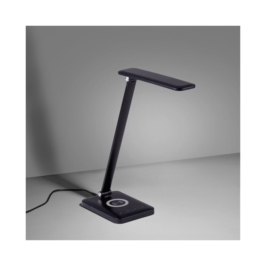 Leuchten Direkt 14415-16 - LED Prigušiva stolna lampa s upravljanjem na dodir i bežičnim punjenjem FLORENTINA LED/5W/230V 3000-5000K crna + USB