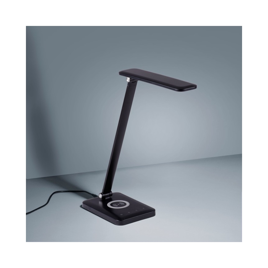 Leuchten Direkt 14415-16 - LED Prigušiva stolna lampa s upravljanjem na dodir i bežičnim punjenjem FLORENTINA LED/5W/230V 3000-5000K crna + USB