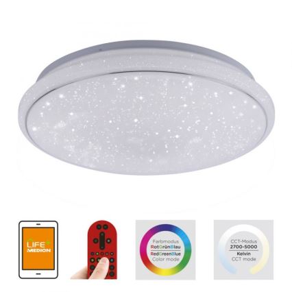 Leuchten Direkt 14743-16 - LED RGB Prigušiva stropna svjetiljka JUPI LED/28W/230V Tuya 2700-5000K + daljinski upravljač