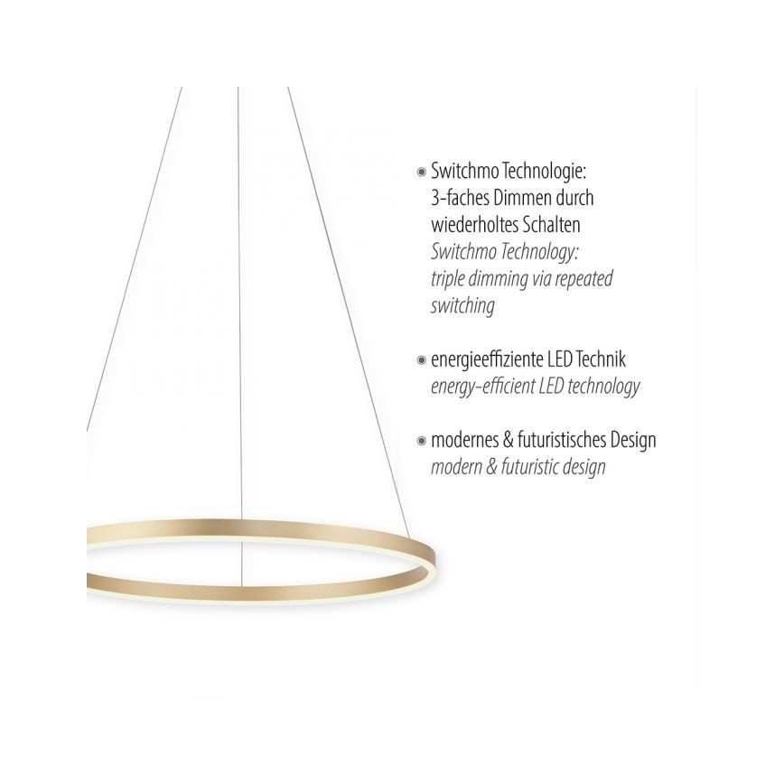Leuchten Direkt 15394-60 - LED Prigušivi luster na sajli RITUS LED/30W/230V mesing