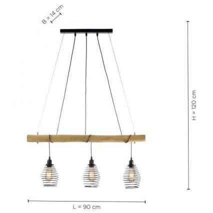 Leuchten Direkt 15526-79 - Luster na sajli SPRING 3xE27/40W/230V eukaliptus