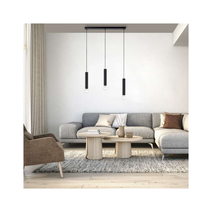 Leuchten Direkt 15618-18 - Luster na sajli BRUNA 3xE27/60W/230V crna