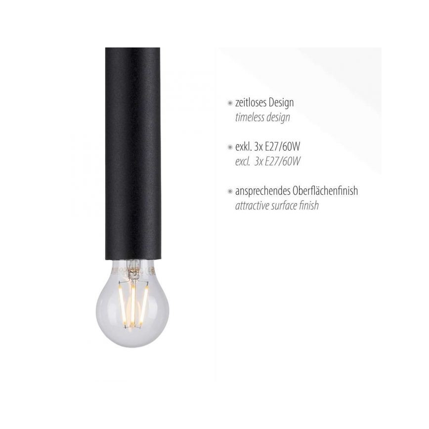 Leuchten Direkt 15618-18 - Luster na sajli BRUNA 3xE27/60W/230V crna