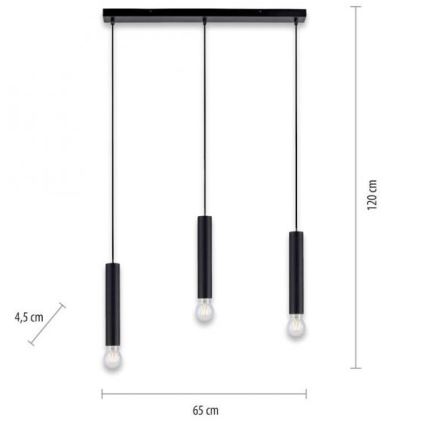 Leuchten Direkt 15618-18 - Luster na sajli BRUNA 3xE27/60W/230V crna