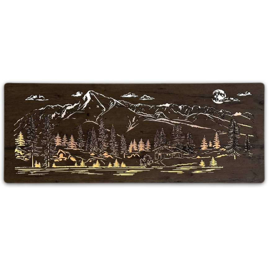 Li-Go 23521/OVL/DUB3 - LED zidna dekoracija s mogućnošću prigušenja LED/10W/5V 30000 mAh 130x50 cm hrast/vikendica u planinama