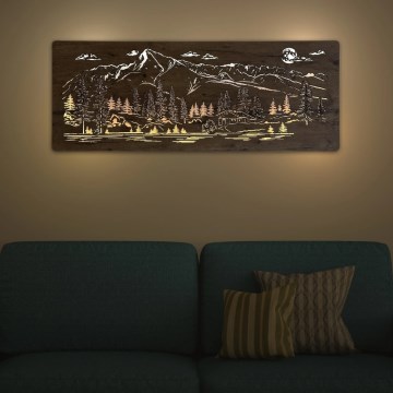 Li-Go 23521/OVL/DUB3 - LED zidna dekoracija s mogućnošću prigušenja LED/10W/5V 30000 mAh 130x50 cm hrast/vikendica u planinama