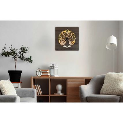 Li-Go 23537/DUB2 - LED sat s prigušivanjem LED/10W/5V 20000 mAh 42x42 cm hrast/maslina u krugu + daljinski upravljač