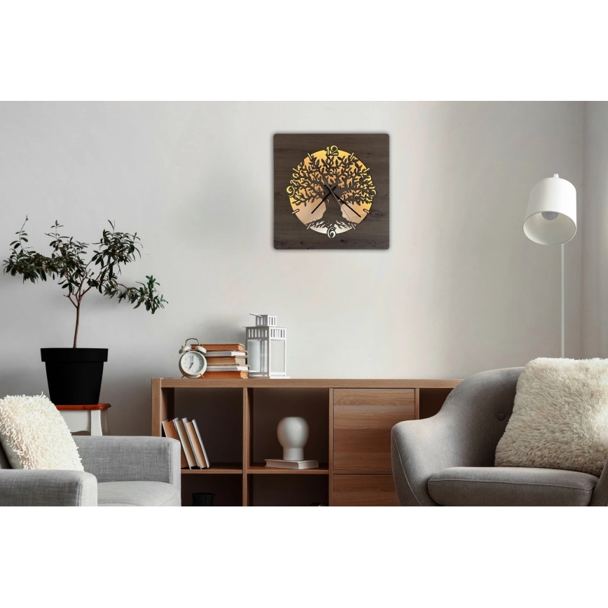 Li-Go 23537/DUB2 - LED sat s prigušivanjem LED/10W/5V 20000 mAh 42x42 cm hrast/maslina u krugu + daljinski upravljač