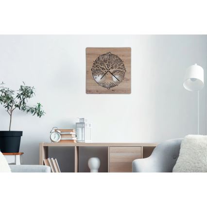 Li-Go 23537/DUB2 - LED sat s prigušivanjem LED/10W/5V 20000 mAh 42x42 cm hrast/maslina u krugu + daljinski upravljač