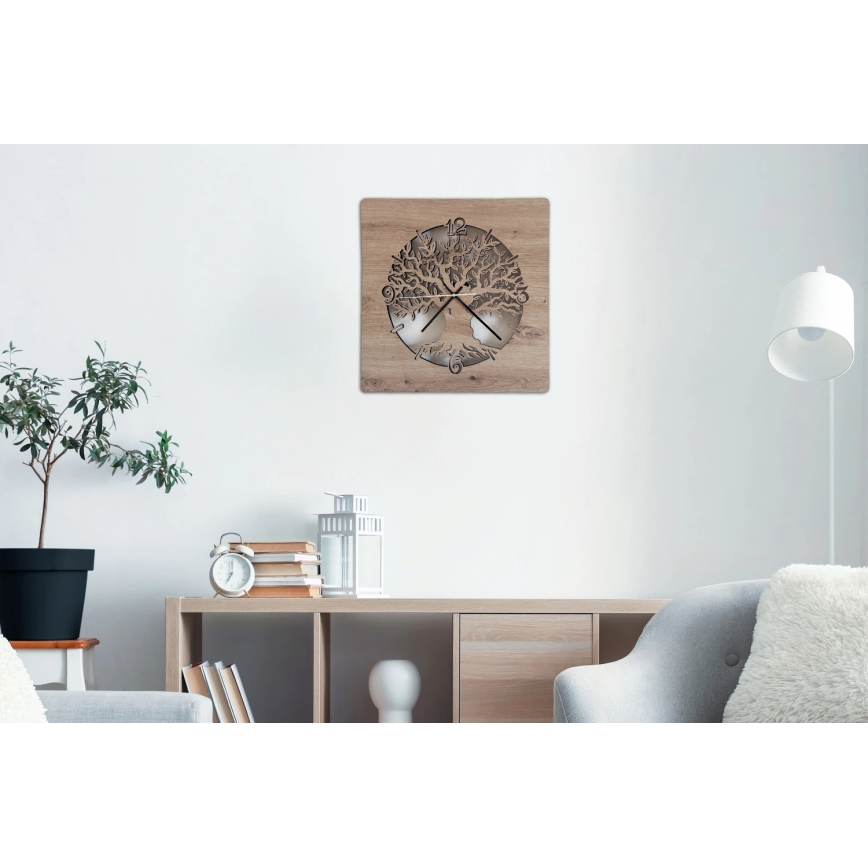 Li-Go 23537/DUB2 - LED sat s prigušivanjem LED/10W/5V 20000 mAh 42x42 cm hrast/maslina u krugu + daljinski upravljač