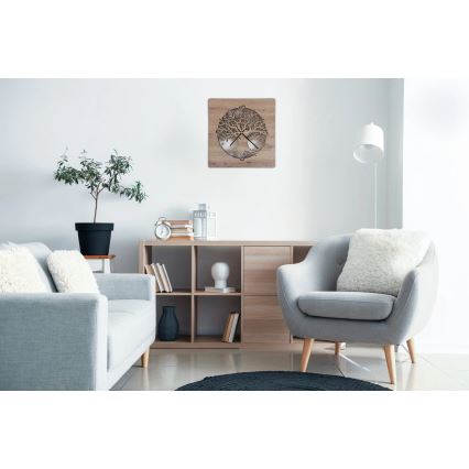 Li-Go 23537/DUB2 - LED sat s prigušivanjem LED/10W/5V 20000 mAh 42x42 cm hrast/maslina u krugu + daljinski upravljač