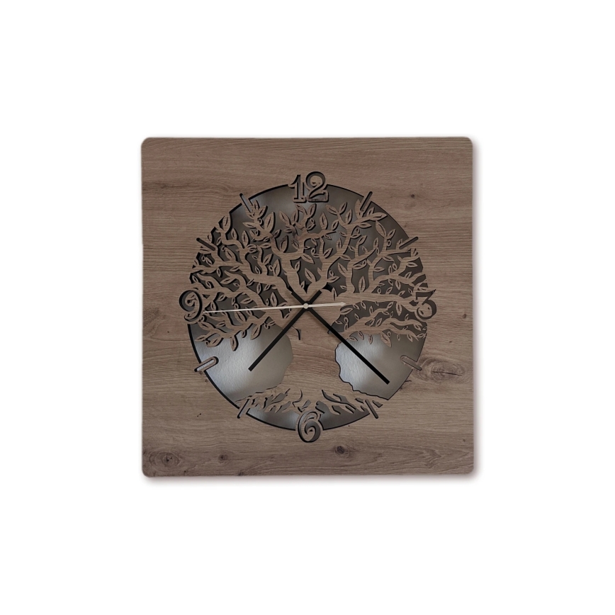 Li-Go 23537/DUB2 - LED sat s prigušivanjem LED/10W/5V 20000 mAh 42x42 cm hrast/maslina u krugu + daljinski upravljač