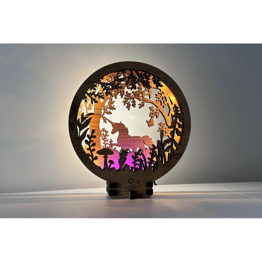 Li-Go 23568/DUB2 - LED stolna dekoracija s podesivom svjetlinom LED/12W/230V 20x22 cm hrast/jednorog