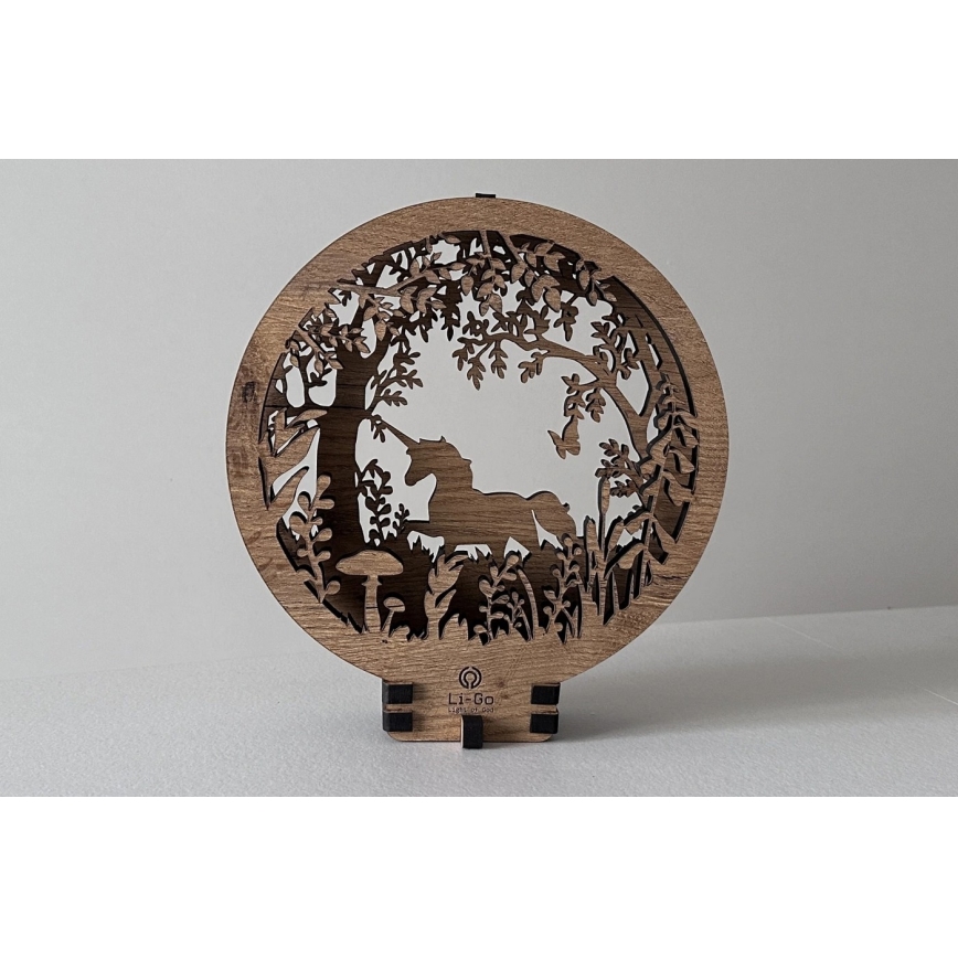 Li-Go 23568/DUB2 - LED stolna dekoracija s podesivom svjetlinom LED/12W/230V 20x22 cm hrast/jednorog