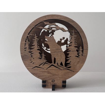 Li-Go 23574/DUB2 - LED stolna dekoracija s mogućnošću prigušivanja LED/12W/230V 20x22 cm hrast/Vuk i mjesec