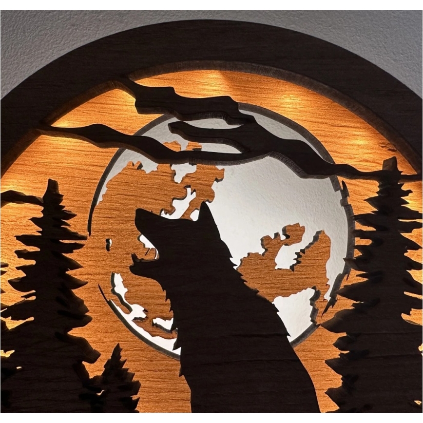 Li-Go 23574/DUB2 - LED stolna dekoracija s mogućnošću prigušivanja LED/12W/230V 20x22 cm hrast/Vuk i mjesec