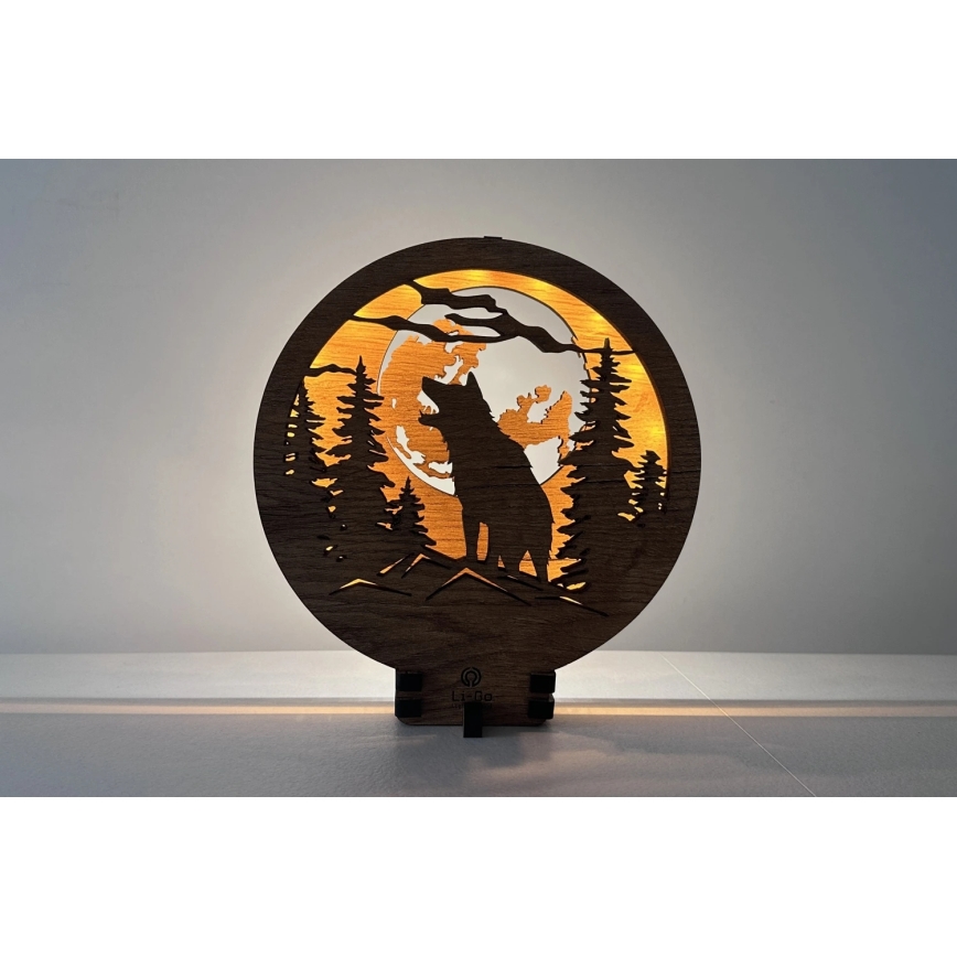 Li-Go 23574/DUB2 - LED stolna dekoracija s prigušivanjem LED/12W/230V 20x22 cm hrast/Vuk i mjesec