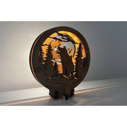 Li-Go 23574/DUB2 - LED stolna dekoracija s prigušivanjem LED/12W/230V 20x22 cm hrast/Vuk i mjesec