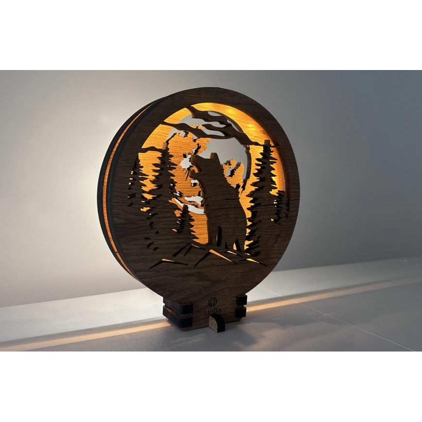 Li-Go 23574/DUB2 - LED stolna dekoracija s prigušivanjem LED/12W/230V 20x22 cm hrast/Vuk i mjesec