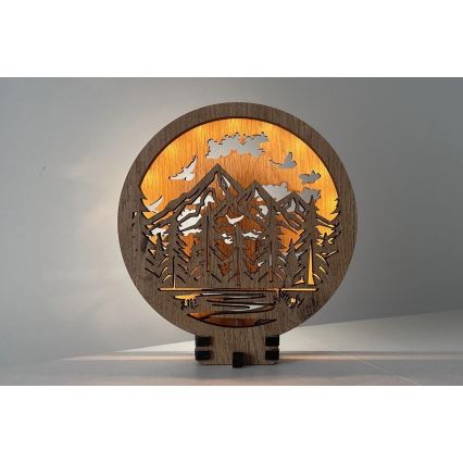 Li-Go 23583/DUB2 - LED stolna dekoracija s mogućnošću prigušivanja LED/12W/230V 20x22 cm hrast/Planine i šuma