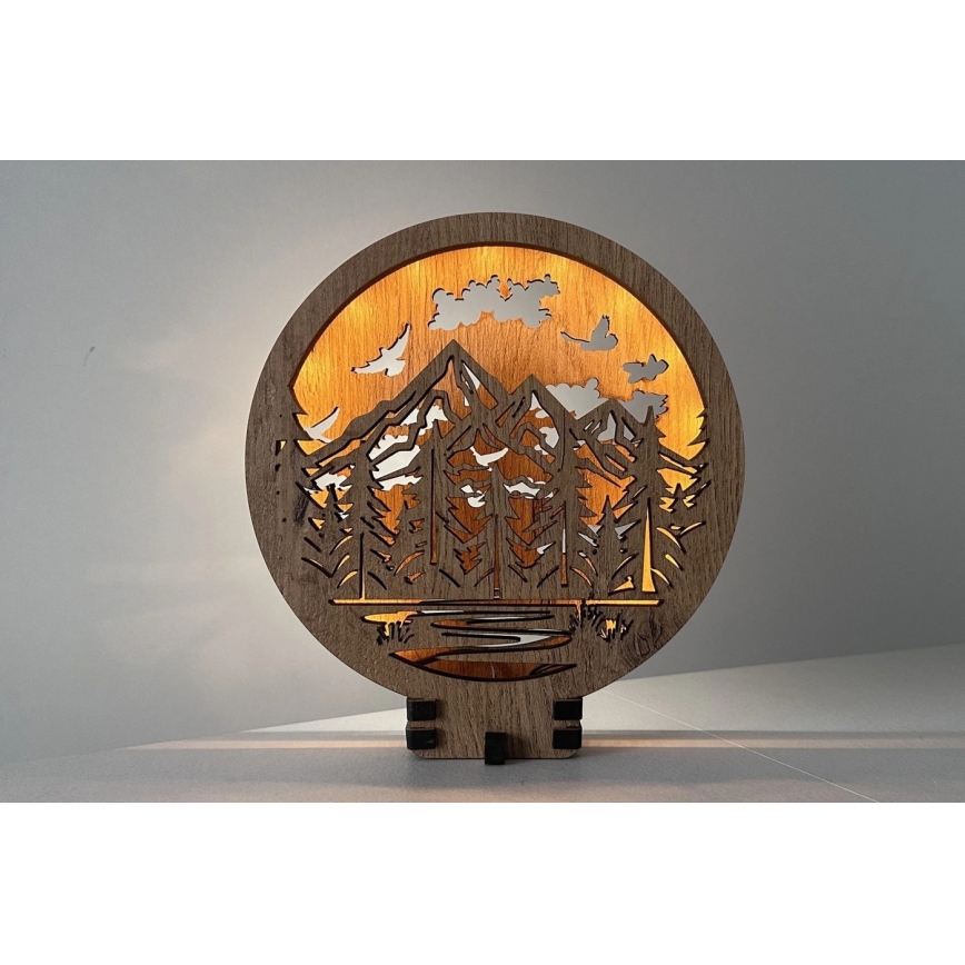 Li-Go 23583/DUB2 - LED stolna dekoracija s mogućnošću prigušivanja LED/12W/230V 20x22 cm hrast/Planine i šuma