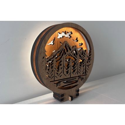 Li-Go 23583/DUB2 - LED stolna dekoracija s mogućnošću prigušivanja LED/12W/230V 20x22 cm hrast/Planine i šuma