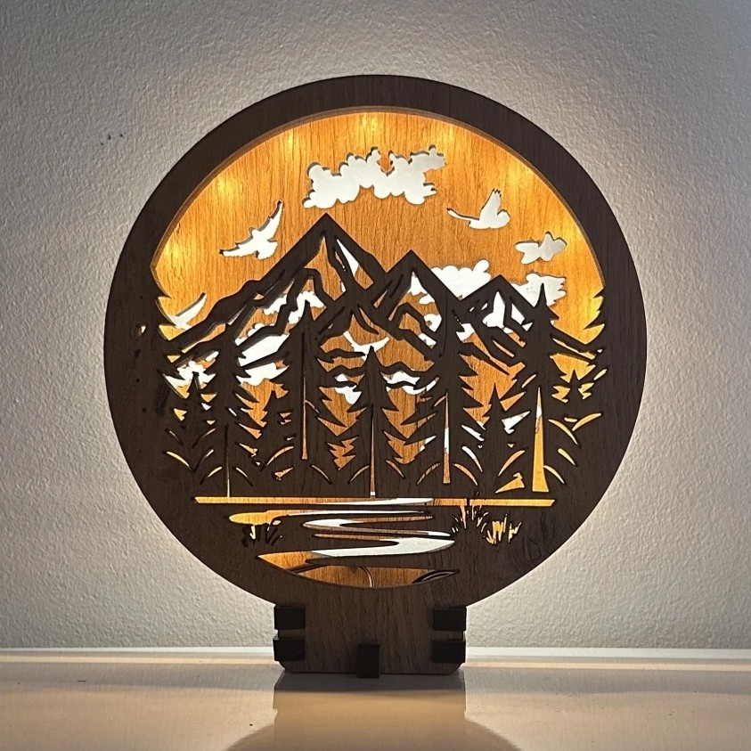 Li-Go 23583/DUB2 - LED stolna dekoracija s mogućnošću prigušivanja LED/12W/230V 20x22 cm hrast/Planine i šuma