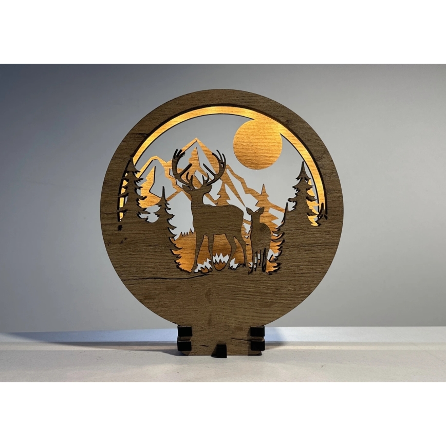 Li-Go 23592/DUB2 - LED stolna dekoracija s mogućnošću prigušivanja LED/12W/230V 20x22 cm hrast/jelen i košuta