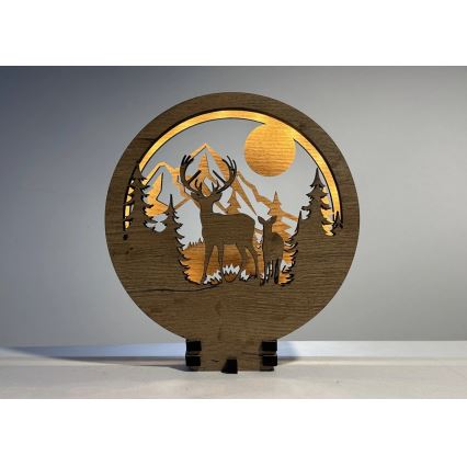 Li-Go 23592/DUB2 - Prigušiva LED stolna dekoracija LED/12W/230V 20x22 cm hrast/jelen i košuta