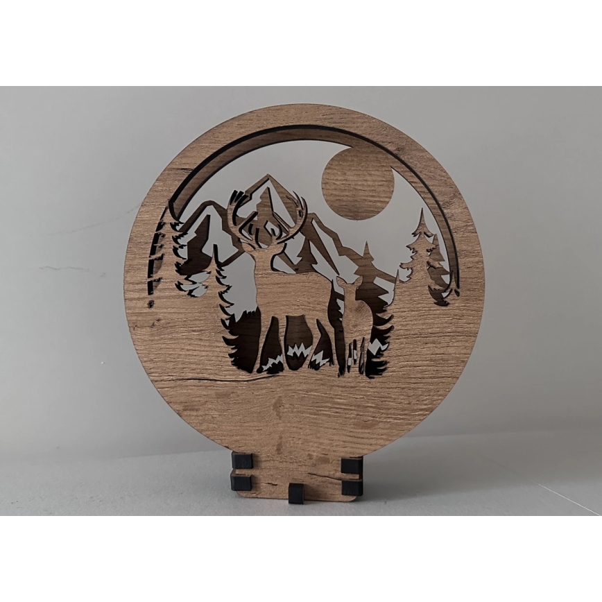 Li-Go 23592/DUB2 - Prigušiva LED stolna dekoracija LED/12W/230V 20x22 cm hrast/jelen i košuta