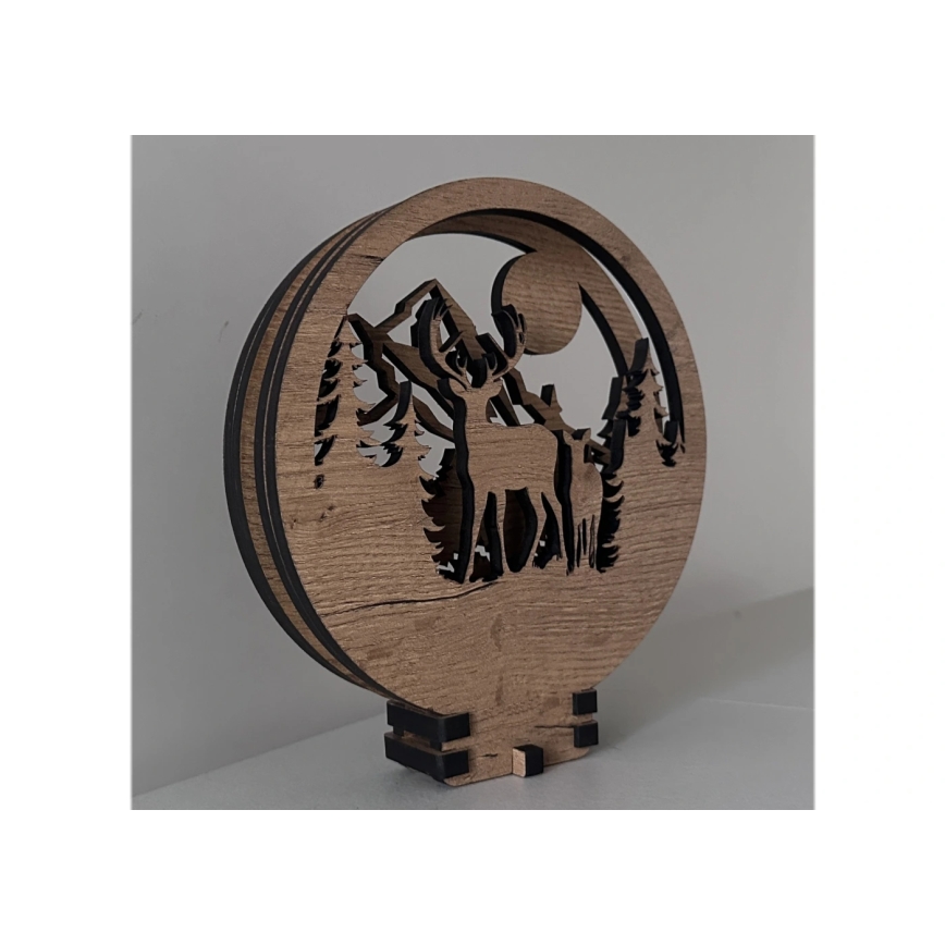 Li-Go 23592/DUB2 - Prigušiva LED stolna dekoracija LED/12W/230V 20x22 cm hrast/jelen i košuta