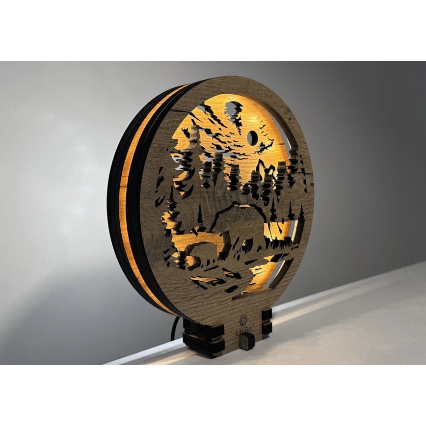 Li-Go 23595/DUB2 - LED prigušiva stolna dekoracija LED/12W/230V 20x22 cm hrast/Medvjedi