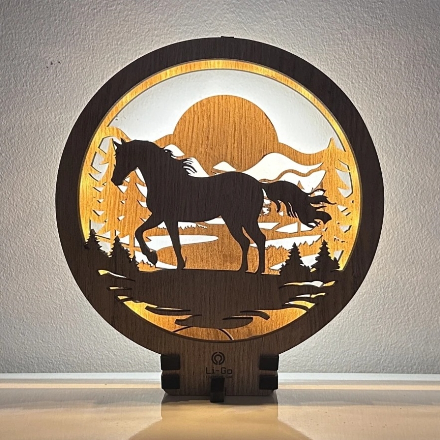 Li-Go 23598/DUB2 - LED stolna dekoracija s mogućnošću prigušivanja LED/12W/230V 20x22 cm hrast/konj