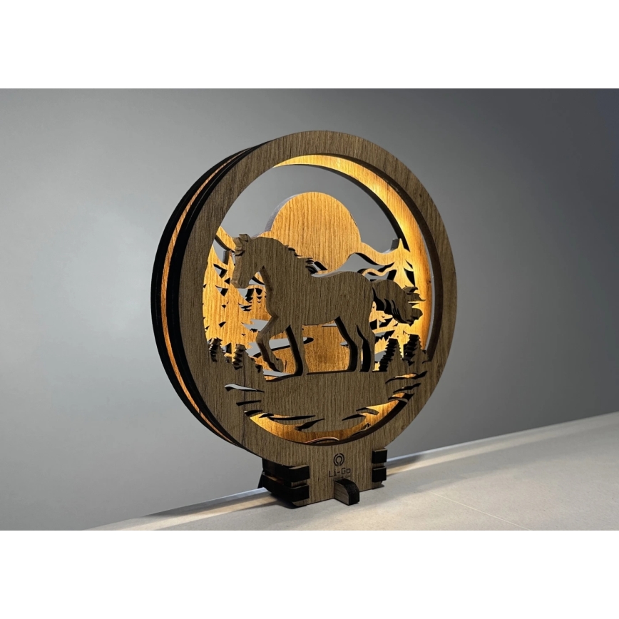 Li-Go 23598/DUB2 - LED stolna dekoracija s mogućnošću prigušivanja LED/12W/230V 20x22 cm hrast/konj