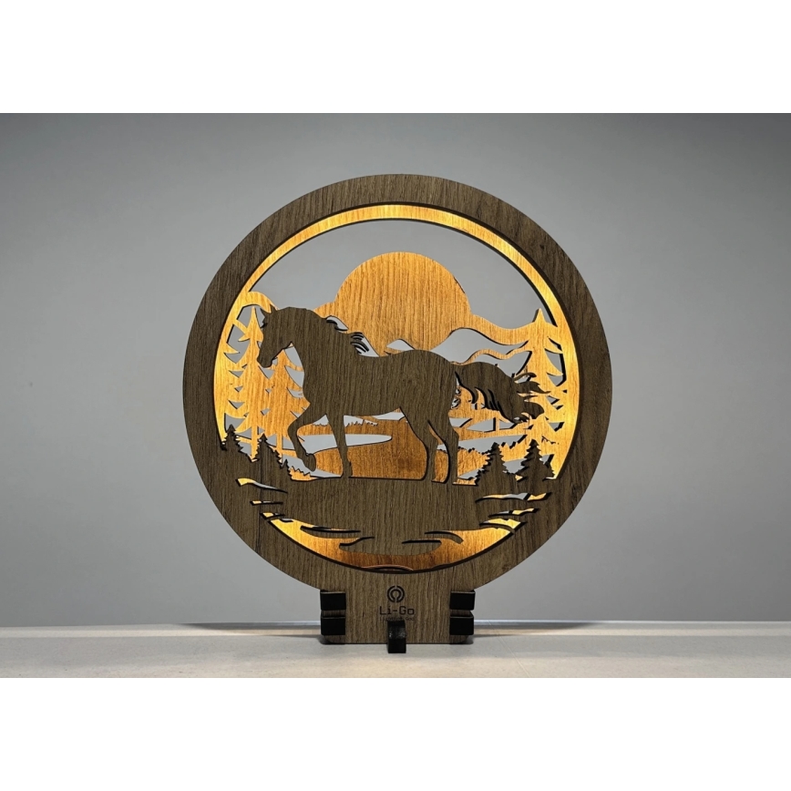 Li-Go 23598/DUB2 - LED stolna dekoracija s mogućnošću prigušivanja LED/12W/230V 20x22 cm hrast/konj