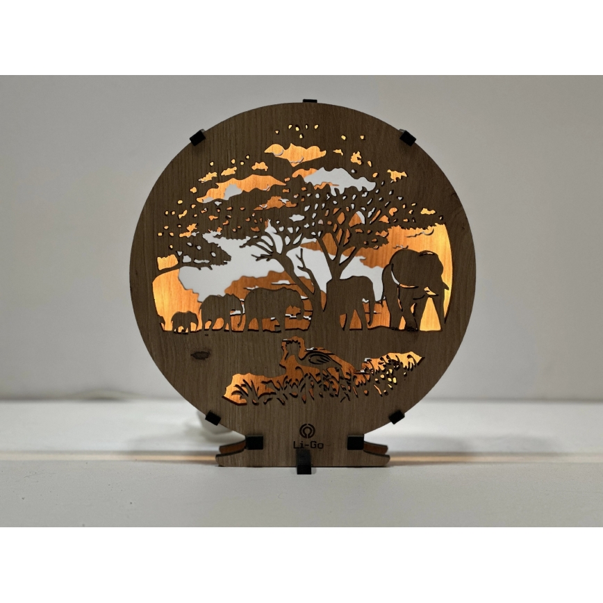 Li-Go 23610/DUB2 - Stolna LED dekoracija s mogućnošću prigušivanja LED/12W/230V 20x22 cm hrast/slonovi