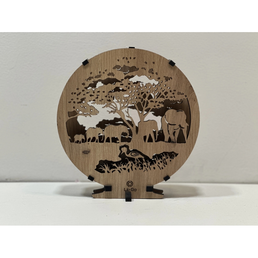 Li-Go 23610/DUB2 - Stolna LED dekoracija s mogućnošću prigušivanja LED/12W/230V 20x22 cm hrast/slonovi