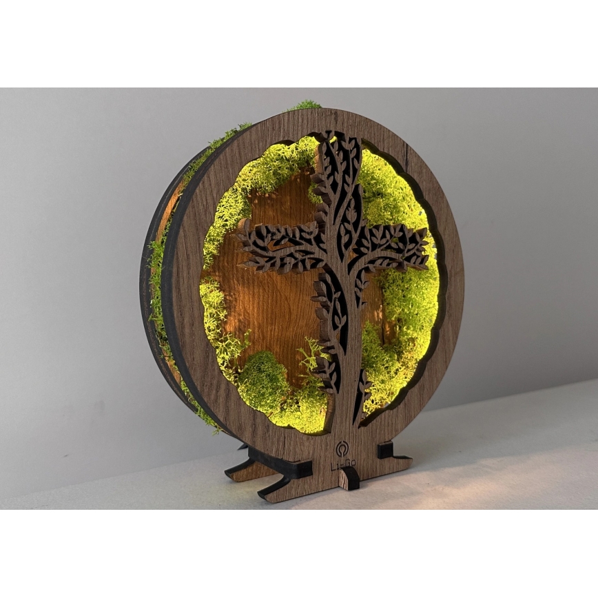 Li-Go 23622/DUB2 - LED stolna dekoracija s mogućnošću prigušenja LED/12W/230V 20x22 cm hrast/Križ u mahovini