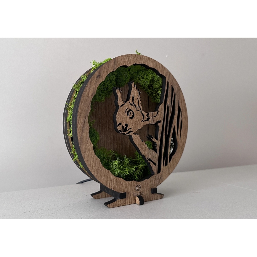 Li-Go 23625/DUB2 - Stolna LED dekoracija s prigušivanjem LED/12W/230V 20x22 cm hrast/mahovita vjeverica