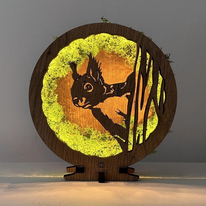 Li-Go 23625/DUB2 - Stolna LED dekoracija s prigušivanjem LED/12W/230V 20x22 cm hrast/mahovita vjeverica