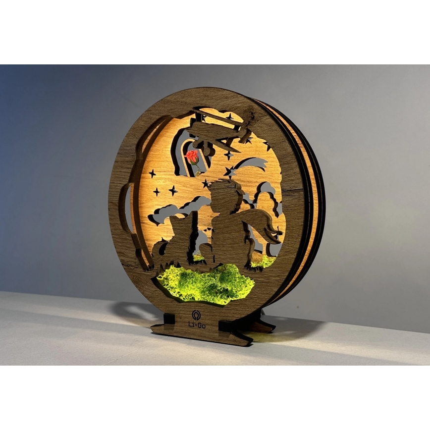 Li-Go 23634/DUB2 - prigušiva LED stolna dekoracija LED/12W/230V 20x22 cm hrast/Mali princ s ružom