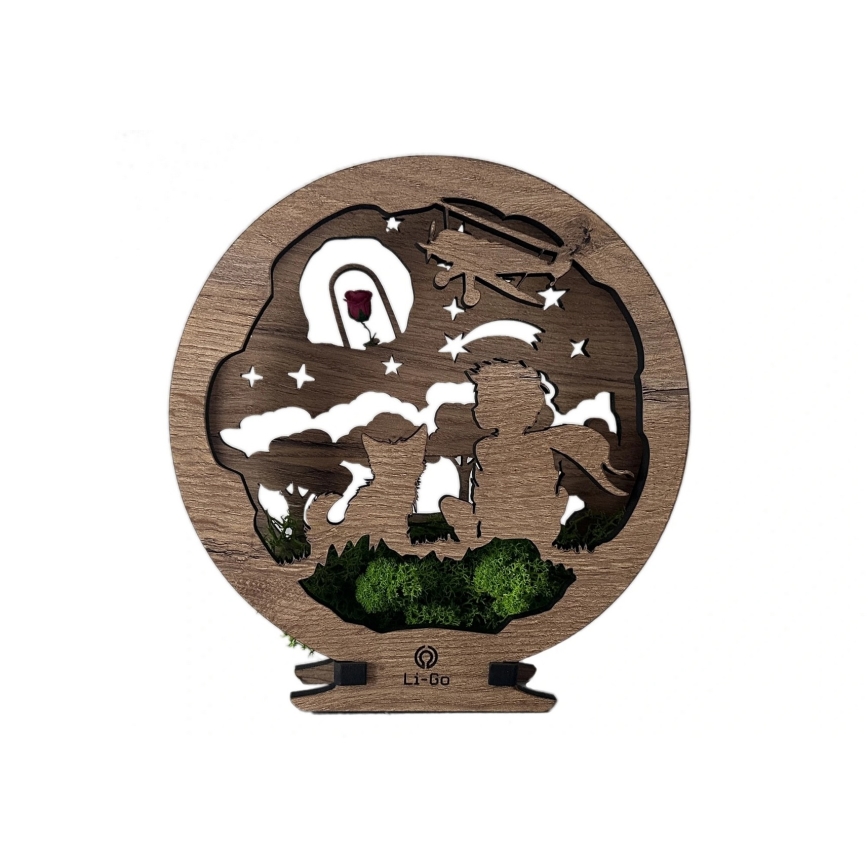 Li-Go 23634/DUB2 - prigušiva LED stolna dekoracija LED/12W/230V 20x22 cm hrast/Mali princ s ružom