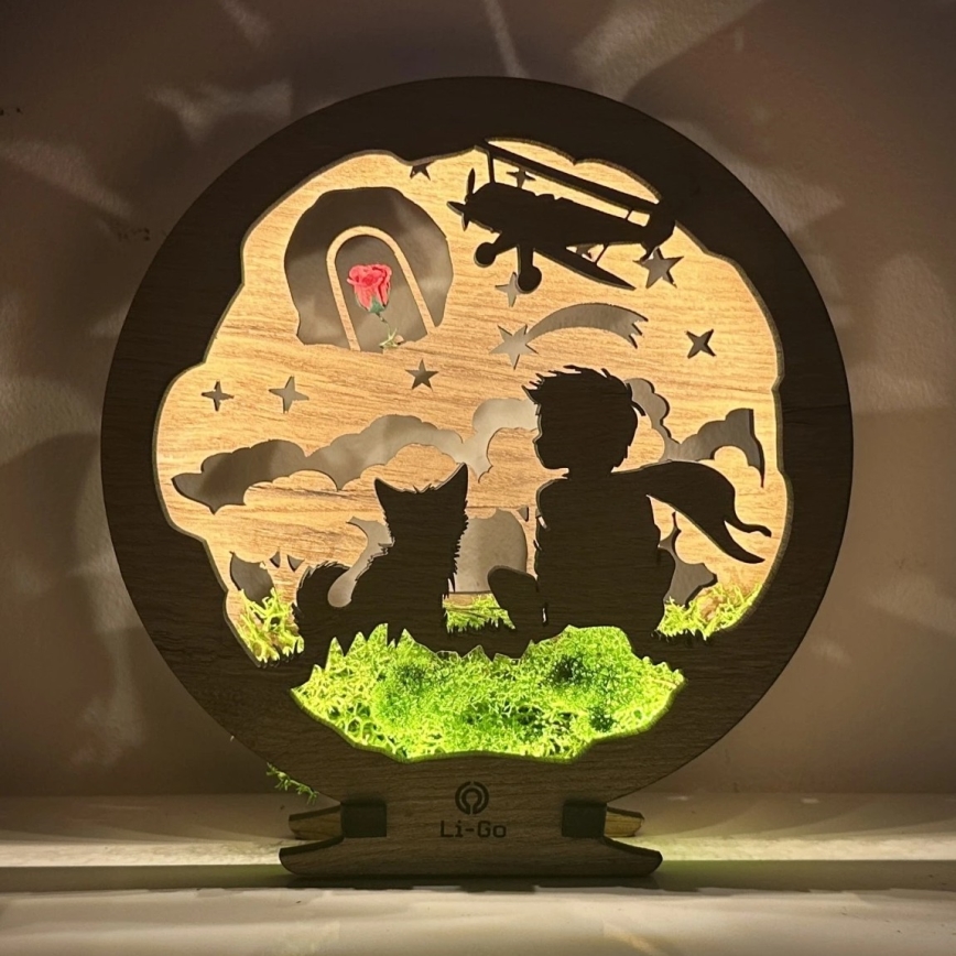 Li-Go 23634/DUB2 - prigušiva LED stolna dekoracija LED/12W/230V 20x22 cm hrast/Mali princ s ružom