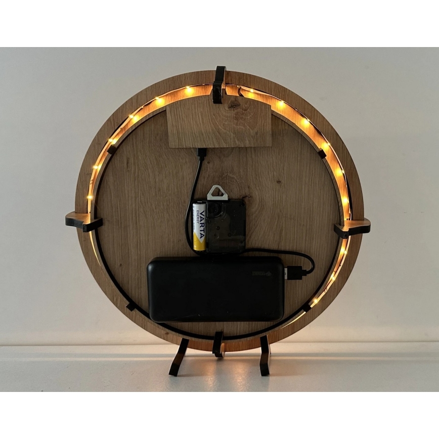 Li-Go 23688/DUB2 - LED sat s prigušivanjem i senzorom pokreta, LED/5V 20000 mAh + 1x AA Ø 32 cm hrast/maslačak