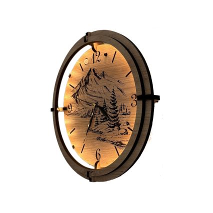 Li-Go 23697/DUB/BAT2 - LED sat s prigušivanjem i senzorom pokreta LED/10W/5V 20000 mAh + 1xAA Ø 32 cm hrast/Planine