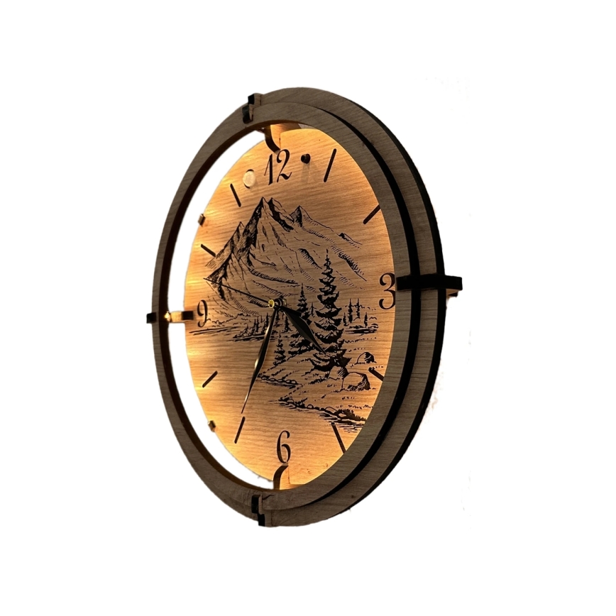 Li-Go 23697/DUB/BAT2 - LED sat s prigušivanjem i senzorom pokreta LED/10W/5V 20000 mAh + 1xAA Ø 32 cm hrast/Planine