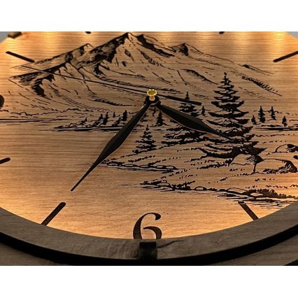 Li-Go 23697/DUB/BAT2 - LED sat s prigušivanjem i senzorom pokreta LED/10W/5V 20000 mAh + 1xAA Ø 32 cm hrast/Planine