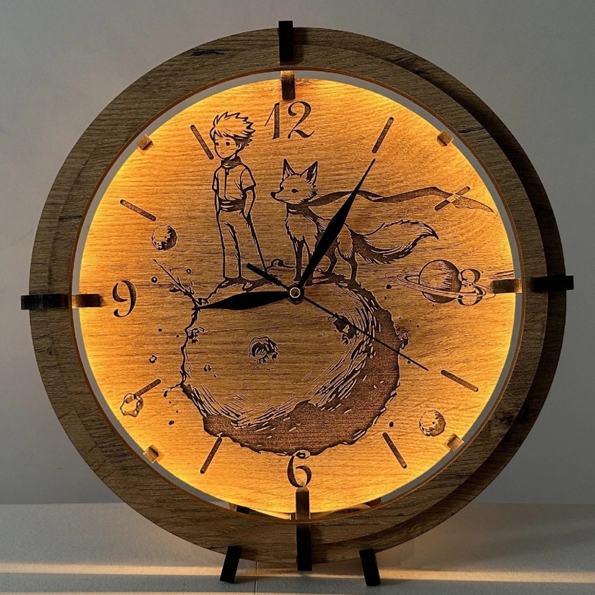 Li-Go 23712/DUB/BAT2 - LED prigušivi sat s senzorom pokreta LED/10W/5V 20000 mAh + 1xAA Ø 32 cm hrast/Mali princ